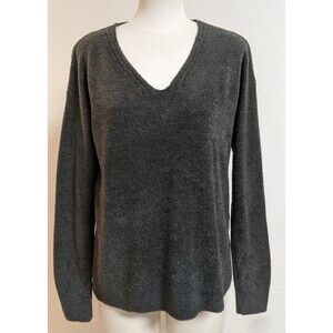 Wmn's Barefoot Dreams CozyChic Lite Gray V-Neck Pullover Sweater Small